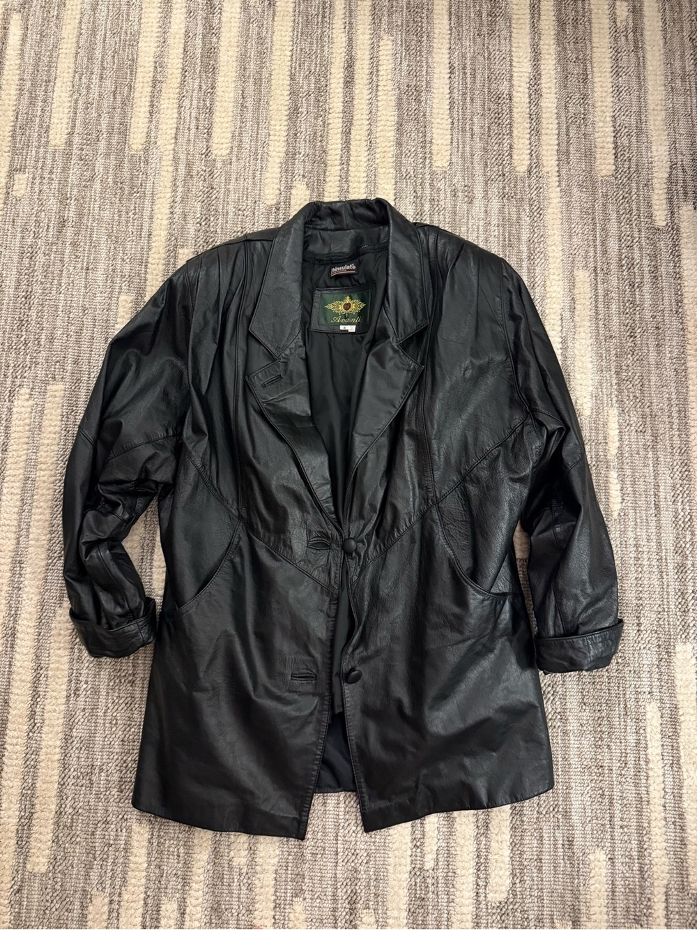 Black Women's Vintage Genuine Leather Blazer Jacket